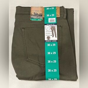 Weatherproof Vintage Men's Stretch Canvas Fleece Lined Green Pants 38x29 NWT
